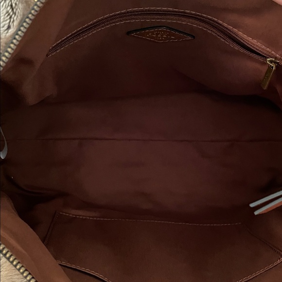 Fossil Parker embroidered leather brown satchel handbag - Picture 11 of 15